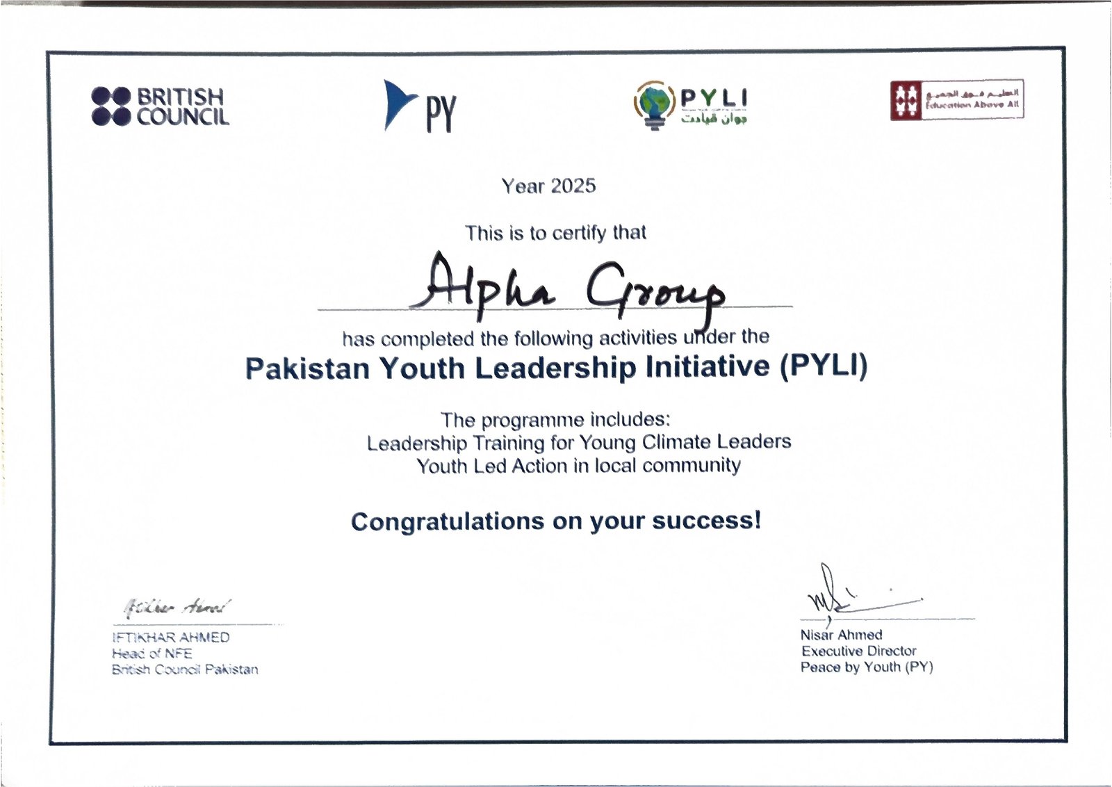 Team leader certificate