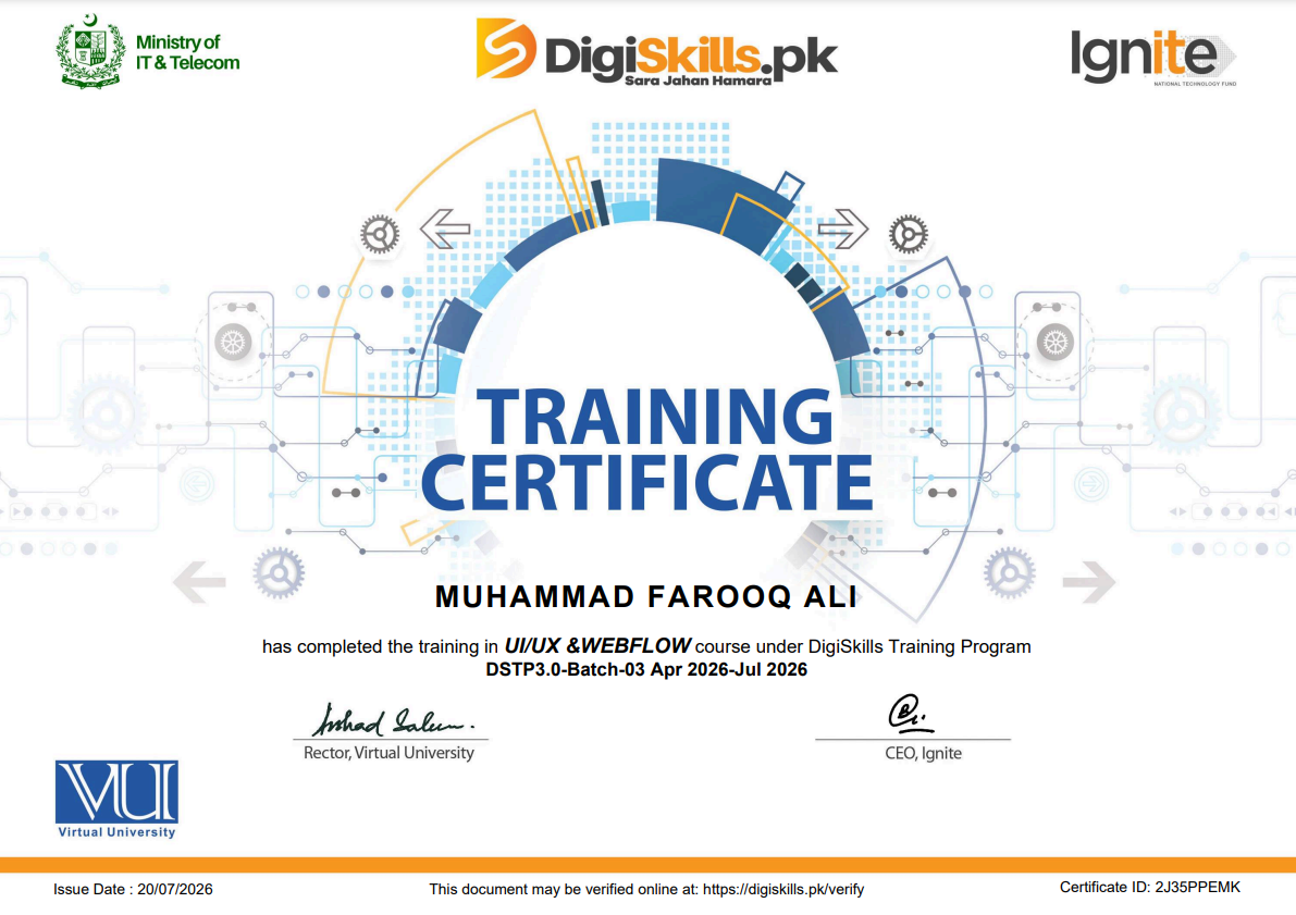 UI / UX and Webflow certificate