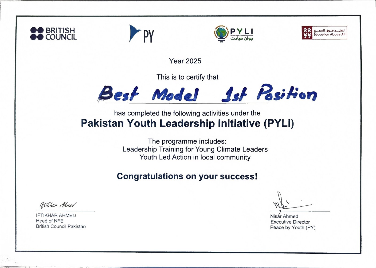 Innovation — Best Model, 1st Position