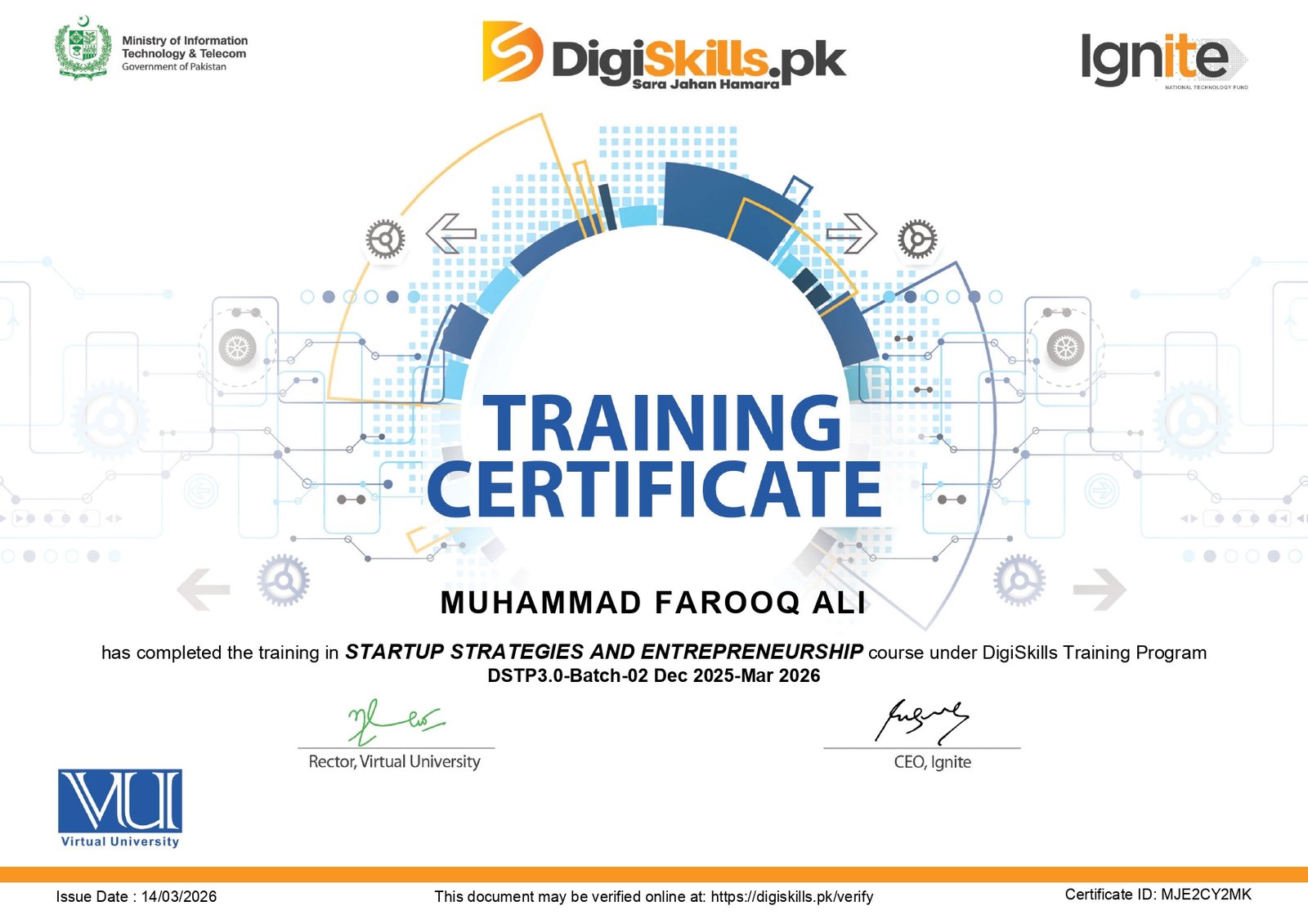 Startup Strategies and Entrepreneurship certificate